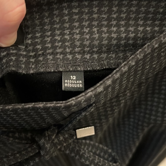 Reitmans High Waisted Dark Grey Houndstooth Drawstring Waist Trouser Size 12 - Picture 2 of 6